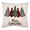 Funda de Almohada Navideña Vintage Lino Estampado de Papá Noel Renos Funda de Almohada Decorativa Festiva Funda para Cojín de Sofá
