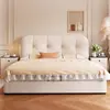 Cama Nuvem de Creme Francês Apartamento Pequeno Cama de Tecido Acolchoado Quarto Principal Chenille Amigo da Pele Armazenamento Cama de Casal Cama de Casamento