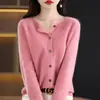 Cárdigan de Lana con Patrón de Osmanthus Transfronterizo para Mujer, Suéter de Punto Ajustado para Otoño e Invierno, Top Redondo Sin Costuras, Moderno