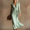 Vestido Transfronteiriço Novo Estilo com Decote em V e Mangas Longas com Elementos de Impressão Digital 3D, Saia Fashion e Personalizada para Marcar a Cintura Feminina