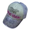 Chapéu de Sol Vintage Lavado Transfronteiriço com Letras Bordadas, Estilo Europeu e Americano de Verão, Chapéu de Sol Estilo Retrô em Jeans com Aba Larga