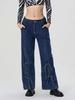Calça Jeans Retrô de Novo Estilo Europeu e Americano com Decoração de Cadarço, Calça Jeans Reta de Perna Larga Solta e Relaxada para Mulheres