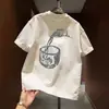 Camiseta Masculina de Manga Curta Nova de Marca da Moda Verão, A Vida é Curta, Encha Seu Copo, Moda Casual Versátil Preta de Meia-Manga