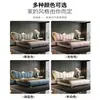 Cama tapizada de madera maciza estilo corona de lujo ligero, cama doble para dormitorio principal con mesita de noche inteligente