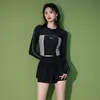 Traje de baño de dos piezas para mujer, conservador, que cubre el abdomen, adelgazante, nuevo estilo 2026, protección solar, piscina, deportes, boxer, manga larga, traje de baño