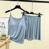 Pijama feminino e shorts com bojo, conjunto de verão em modal liso, sexy, fino, para casa, conjunto de duas peças