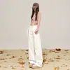 Direto do fabricante: calça jeans branca wide leg para mulheres, novo modelo outono 2026, cintura alta, modelagem que afina, caimento solto, calça reta para pessoas baixinhas