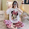 Pijama de manga corta y pantalón largo para mujer, verano caricatura talla grande, estilo primavera y otoño, pijama holgado para estudiantes para mujer, conjunto de ropa de casa de verano