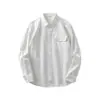 Camisa de Trabajo Pesado Americana de Solapa Pequeña de Manga Larga para Hombre Primavera y Otoño Chaqueta Blanca con Bolsillo