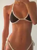 Nuevo Bikini Sexy Transfronterizo Europeo y Americano Bikini Traje de Baño Pura Pasión Sexy Ajustado Color Sólido Traje de Baño Deportivo