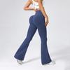 Calça Flare de Yoga Transfronteiriça para Mulheres, Cintura Alta, Levanta Bumbum, Calça Fitness Flare Canelada, Calça Esportiva Longa Bumbum de Pêssego, Calça Wide Leg