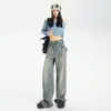 Jeans Lavados Vintage Sueltos de Pierna Ancha para Mujer, Novedad de Primavera, Ajuste Delgado, Rasgados, Pantalones de Calle