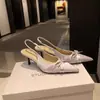 Versión de Piel de Oveja, Efecto Alargador de Piernas de 7 cm, Tacones Altos Finos, Moño de Satén, Punta Fina, Zapatos de Salón Abiertos en la Espalda para Mujer, Primavera y Verano
