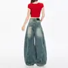 Calça Scimitar Estilo Americano para Mulheres Inverno 2025 Versátil Nova Rasgada Cool Dança Jazz Solta Wide-Leg Calça Foice