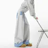 Pantalones de Chándal a Cuadros con Bloques de Color Retro Americano para Mujer y Hombre, Otoño Holgados de Caída Adelgazantes de Pierna Ancha Casuales