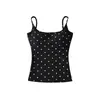 Camisola feminina de bolinhas com bojo, decote U profundo nas costas, estilo sexy e atraente, adequada para usar como peça principal ou como base.