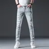 Calça Jeans Masculina Verão 2024 Marca Tendência Retro Slim Fit Stretch Casual Versátil Calça Longa para Homens