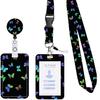 Lanyard negro de poliéster impreso con mariposa de epoxi, hebilla de fácil extracción, fácil de tirar, para identificación de teléfono móvil, mariposa con cubierta deslizante de empuje, tarjetero