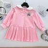 Vestido de Niña Primavera y Otoño 2025 Niña Pequeña Cuello Marino Dibujos Animados Falda Plisada Vestido Suéter Casual Infantil Transfronterizo