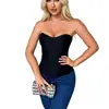 Novo estilo de garota popular espartilho elástico de espinha de peixe preto para mulheres, top modelador strapless europeu e americano transfronteiriço, suporta OEM