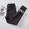Jeans Slim Fit Cinza Fumaça com Forro de Lã Emagrecedor para Mulheres, Calças Skinny, Calças Apertadas Elásticas Quentes de Inverno de Cintura Alta
