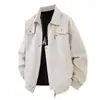 Chamarra de trabajo vintage de color liso con cierre, nuevo diseño versátil primavera/otoño estilo americano con cuello de solapa, chamarra casual de alta costura para hombre