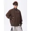 Chaqueta de cuero PU retro americana con cuello alto, unisex, holgada y casual, adecuada para primavera y otoño, con un diseño único de chaqueta de béisbol deconstruida, moderna