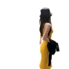 Vestido de Malha com Suspensório Amarelo Vibrante Estilo Novo Verão Coreano para Mulheres, Comprimento Médio, Acinturado, que Molda o Quadril