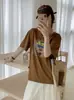Camisa Versátil de Algodón Bambú Suelta para Mujer, Cuello Redondo, Manga Corta, Estampado de Copos de Nieve, Directo de Fábrica, Envío Directo de Fábrica, Dropshipping de Una Pieza