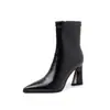 8,5cm Botas Elegantes da Moda Simples de Temperamento Salto Alto Chegada Nova Outono/Inverno Bico Fino Salto Bloco Zíper Lateral Botas de Cano Curto
