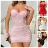 E-commerce Transfronteiriço Garota Popular Sexy Decote Profundo Transparente Lantejoula Alça Fina Bodycon Saia com Barbatanas e Aro 3560
