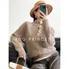 Suéter de Punto Trenzado con Cuello Medio Alto Estilo Old Money para Mujer, Otoño e Invierno Lana Pura Estilo Perezoso Suéter de Punto Trenzado Cuello Henley 082