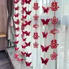 Decoraciones para Cortinas, Colgantes de Boda, Set de Decoración para Habitación de Boda, Sala de Estar, Dormitorio, Balcón, Tira Larga con Palabras Felices, Tela Colgante de Mariposa, Decoraciones de Flores