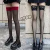 Meia Fio Fio Pura Sedução Estilo Borda Preta Vermelha Longa Comprimento do Joelho Renda Seda Meias Femininas Ins Tendência Celebridade da Internet JK Comprimento Alto Cos Sexy Equitação