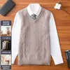 Chaleco de lana 100% para hombre de otoño e invierno, cuello en V, talla grande, chaleco de punto formal tipo pullover, chaleco casual sin mangas para hombres jóvenes y de mediana edad