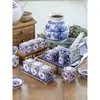 Tarro de porcelana azul y blanco para condimentos mesa de restaurante LOGOTIPO tarro para chiles portapalillos olla para vinagre olla para salsas portapalillos bandeja