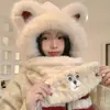 Bonito Sombrero de Oso para Mujer, Nuevo Estilo de Invierno, Felpa, Cortavientos, Engrosado, Cálido, Adelgazante de Rostro, Protector de Orejas, Gorro Bufanda