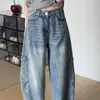 Jeans Sickle para Mujer, Tendencia Otoñal Versátil Nuevo Retro de Cintura Alta Sueltos Plátano Sickle Pantalones de Piso