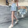 Shorts de Mezclilla de Pierna Ancha con Dobladillo Enrollado para Mujer, Tendencia Verano 2021 Estilo Ins, Shorts Delgados de Color Claro de Cintura Alta Adelgazantes