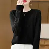 Suéter de Lana de Alta Gama para Mujer en Otoño e Invierno, Suéter de Punto Base de Cuello Redondo y Manga Larga con Suéter Suelto por Dentro, Aspecto Holgado y Adelgazante