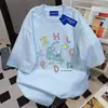 Camiseta de algodão puro de peso pesado, nicho divertido com desenho animado, manga curta, para homens e mulheres, verão, caimento solto, estilo Harajuku, gola redonda, top de casal, moderno