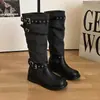 Elegantes botas de tacón alto en estilo retro europeo y americano con hebilla de cinturón, botas de jinete para mujer, nuevas botas de moda de tacón grueso hasta la pantorrilla otoño 2026