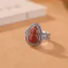 Anillo de Calabaza de Plata de Ley S925 Yilu Ágata Roja del Sur Estilo Chino Nuevo Vintage Retro Patrón de Hierba Tang Anillo Abierto de Plata
