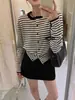 Nuevo cárdigan de lana a rayas para otoño e invierno para mujer, holgado y estiliza, abrigo suéter de estilo elegante, top moderno y versátil