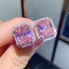 Brincos de tarraxa de luxo de alta qualidade, elegantes, estilo Princesa, retangulares, com diamantes rosa e amarelos, simulação de turmalina rosa e citrino, brincos de tarraxa com diamantes quadrados