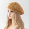 Boina de Punto Hueco Minimalista Japonesa de Verano para Mujer, Ligera, Transpirable, Sombrero de Pescador Tejido de Paja, Color Sólido, Gorra Plana Versátil