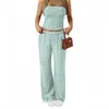Comércio Exterior Transfronteiriço Amazon 2026 Conjunto Feminino Casual Europeu e Americano com Top Tubo Listrado e Calça Longa de Cintura Elástica para Férias e Casa