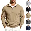 Suéter de punto pullover transfronterizo con cuello de piel sintética engrosada, cremallera, cuello alto, patchwork de cuero e interior forrado de polar, en estilo casual europeo y americano, para hombre