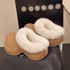Chinelos Peludos de Solado Grosso para Mulheres no Inverno, Uso Externo, Forrados com Fleece, Quentes, Que Aumentam a Altura, Antiderrapantes, Impermeáveis, Chinelos de Algodão com Biqueira para Mulheres