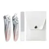 Set de cortauñas de 3 piezas transfronterizo con cuchillas de doble filo, estuche de cuero plegable portátil, cortauñas extendido angular, set de manicura